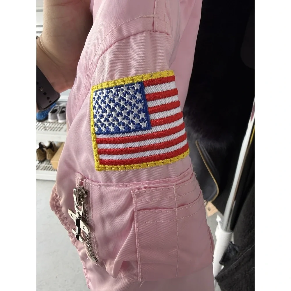 Up And Away USAF MA-1 Flight Jacket Girls 3T Pink Bomber Top Gun Pilot Patches